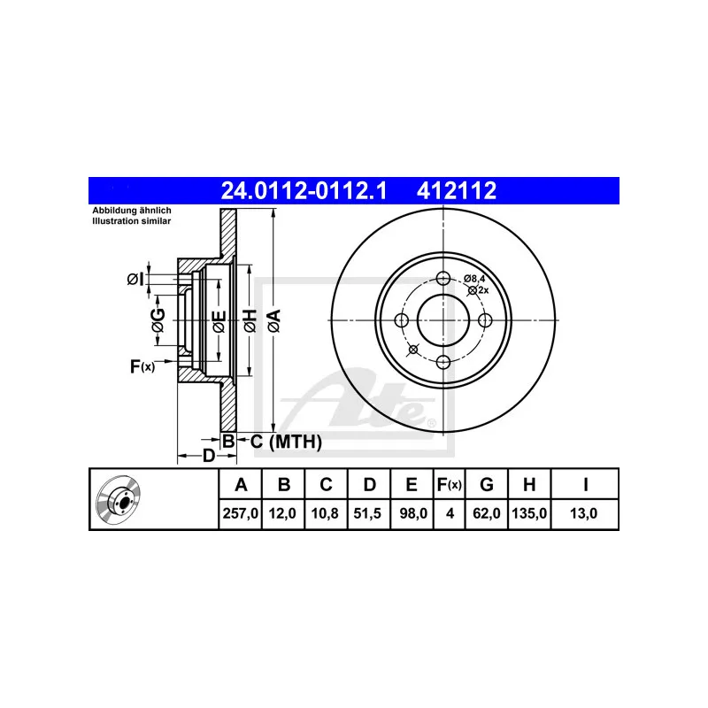 Jeu de 2 disques de frein avant ATE 24.0112-0112.1