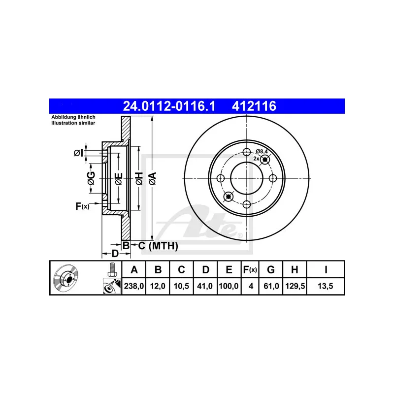 Jeu de 2 disques de frein avant ATE 24.0112-0116.1