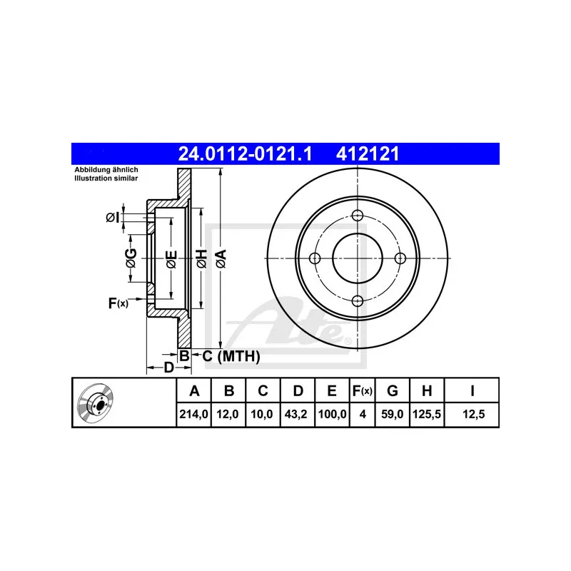 Jeu de 2 disques de frein avant ATE 24.0112-0121.1