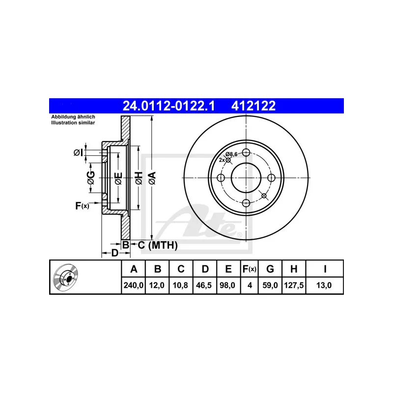Jeu de 2 disques de frein avant ATE 24.0112-0122.1