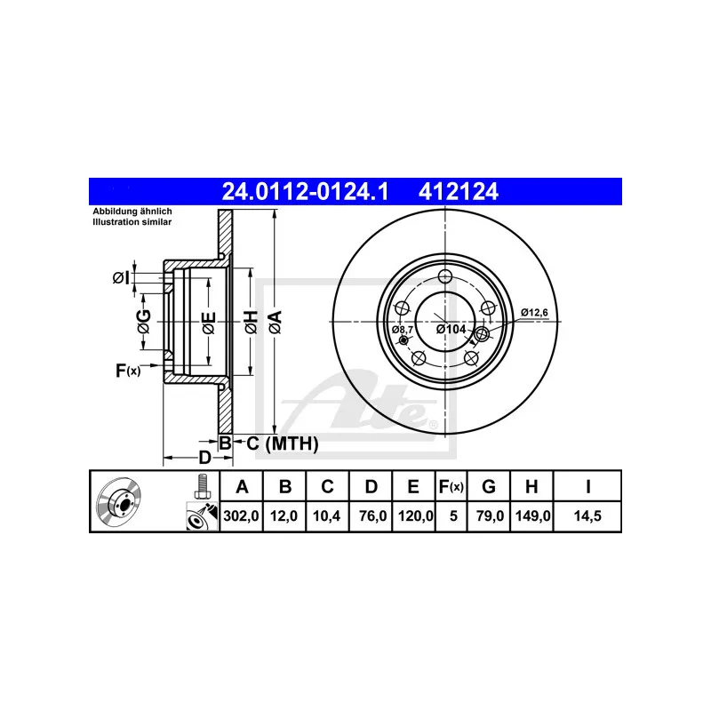 Jeu de 2 disques de frein avant ATE 24.0112-0124.1