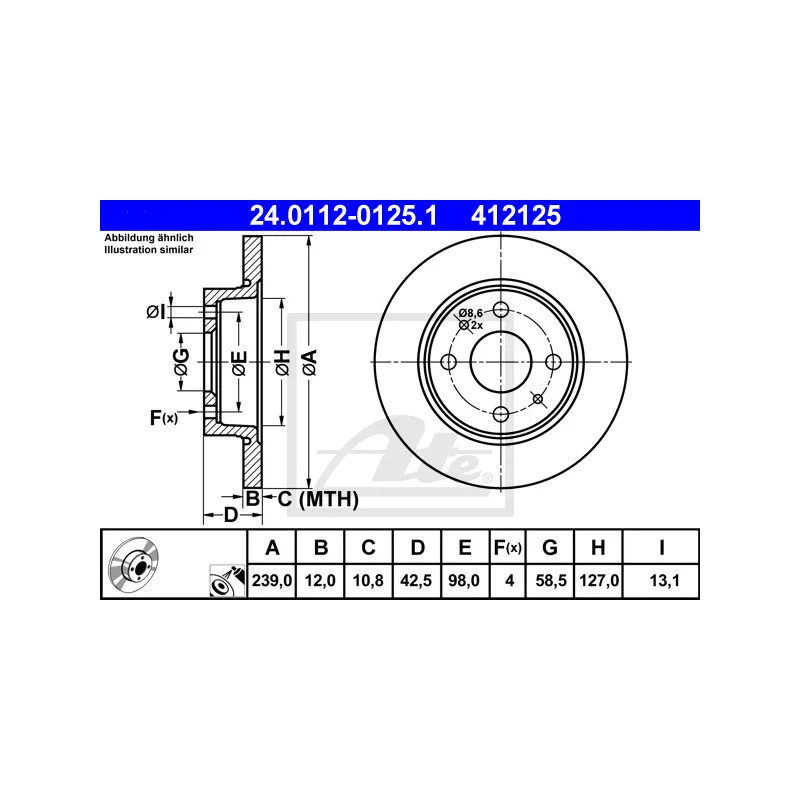 Jeu de 2 disques de frein avant ATE 24.0112-0125.1