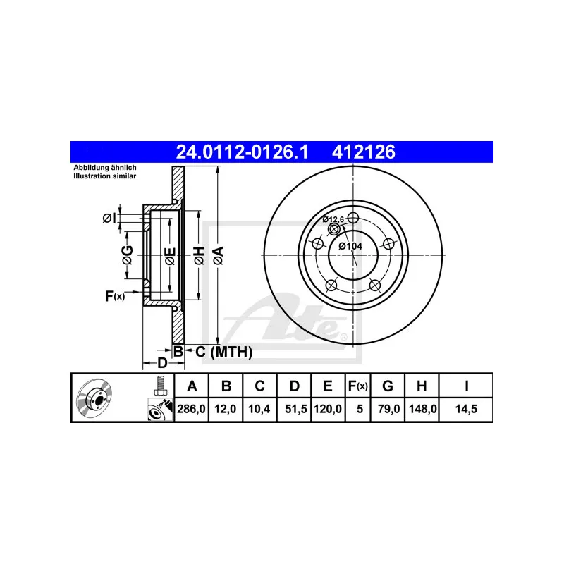 Jeu de 2 disques de frein avant ATE 24.0112-0126.1