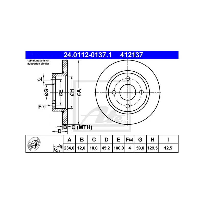 Jeu de 2 disques de frein avant ATE 24.0112-0137.1