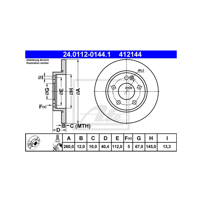 Jeu de 2 disques de frein avant ATE 24.0112-0144.1