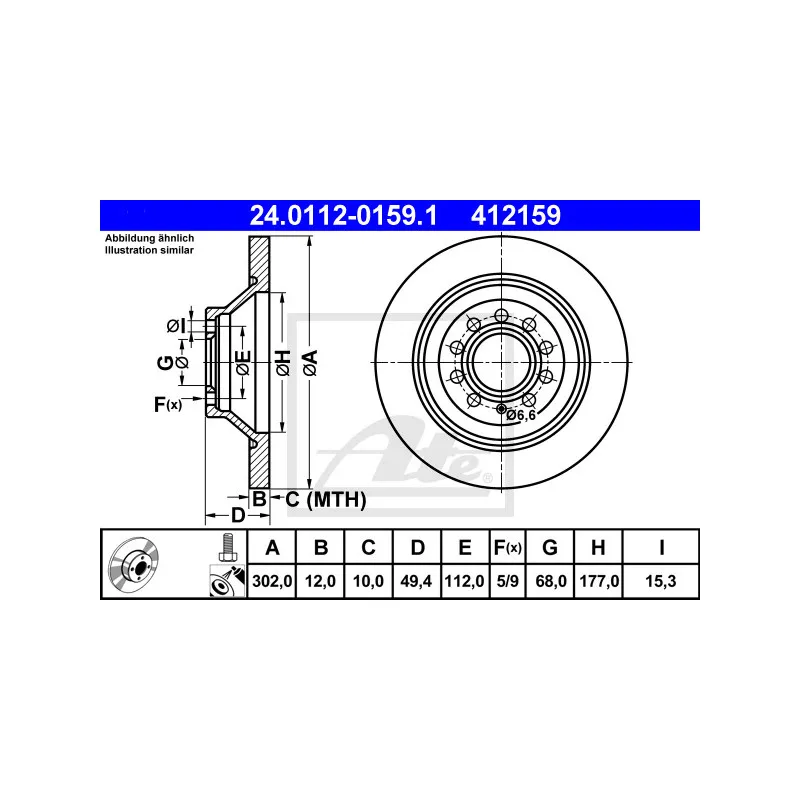 Jeu de 2 disques de frein arrière ATE 24.0112-0159.1