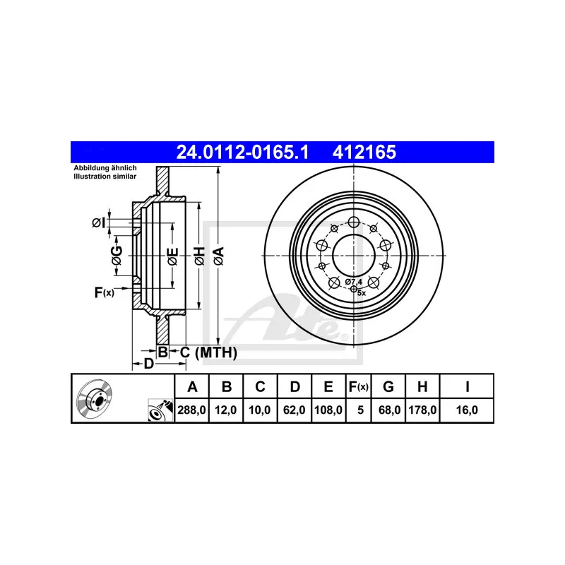 Jeu de 2 disques de frein arrière ATE 24.0112-0165.1