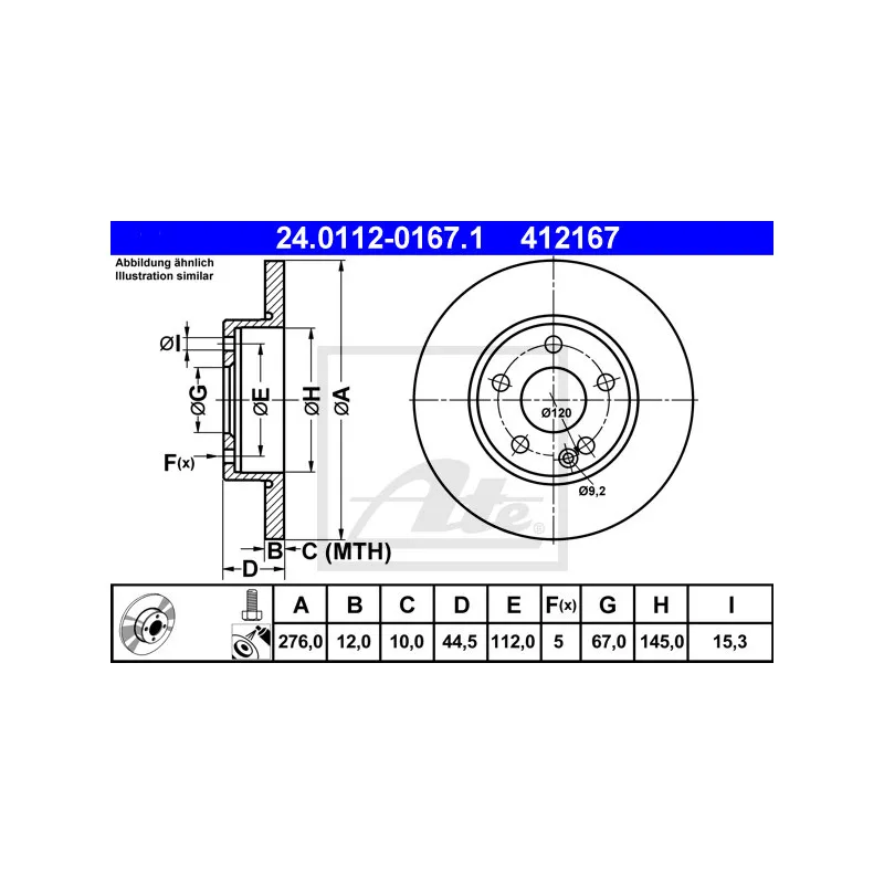 Jeu de 2 disques de frein avant ATE 24.0112-0167.1