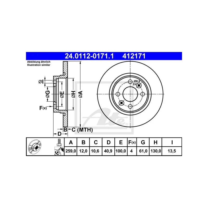 Jeu de 2 disques de frein avant ATE 24.0112-0171.1