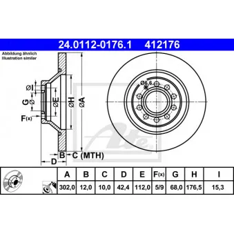 Jeu de 2 disques de frein arrière ATE 24.0112-0176.1