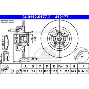 Jeu de 2 disques de frein arrière ATE 24.0112-0177.2