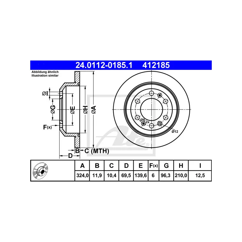 Jeu de 2 disques de frein arrière ATE 24.0112-0185.1