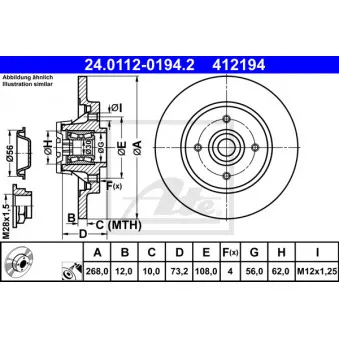Jeu de 2 disques de frein arrière ATE 24.0112-0194.2