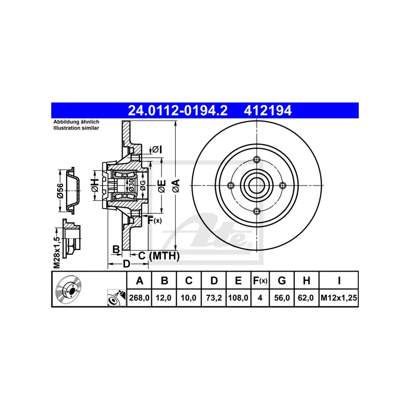 Jeu de 2 disques de frein arrière ATE 24.0112-0194.2