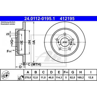 Jeu de 2 disques de frein arrière ATE 24.0112-0195.1