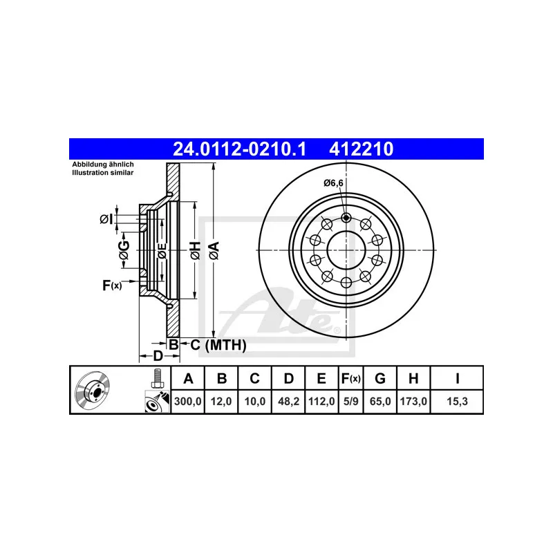 Jeu de 2 disques de frein arrière ATE 24.0112-0210.1