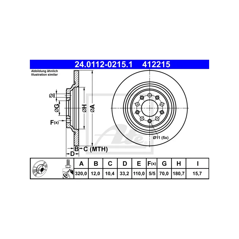 Jeu de 2 disques de frein arrière ATE 24.0112-0215.1