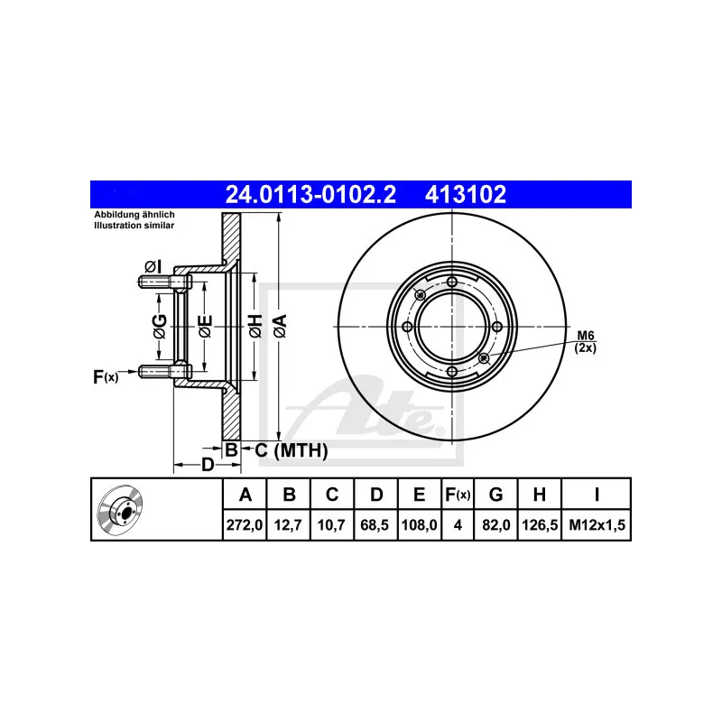 Jeu de 2 disques de frein avant ATE 24.0113-0102.2