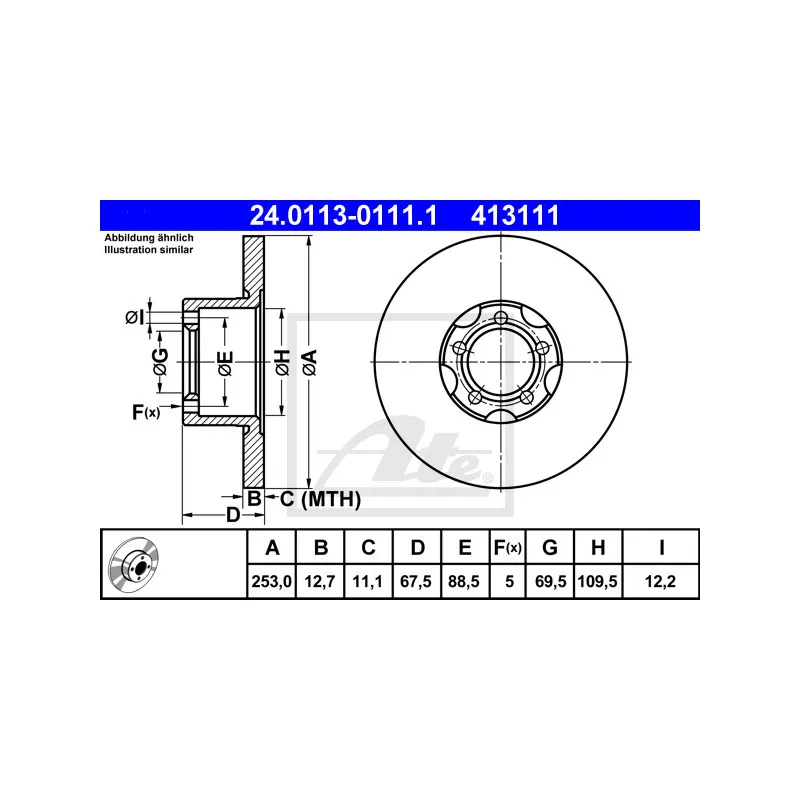 Jeu de 2 disques de frein avant ATE 24.0113-0111.1