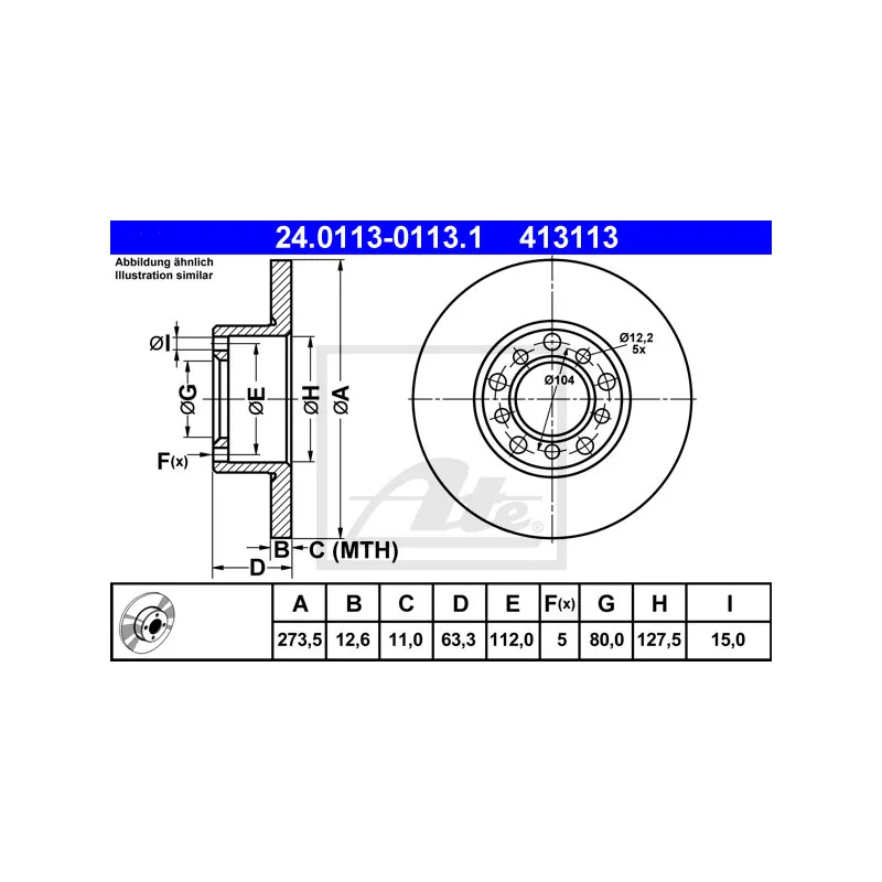 Jeu de 2 disques de frein avant ATE 24.0113-0113.1