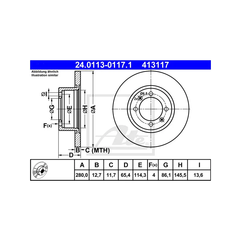 Jeu de 2 disques de frein avant ATE 24.0113-0117.1