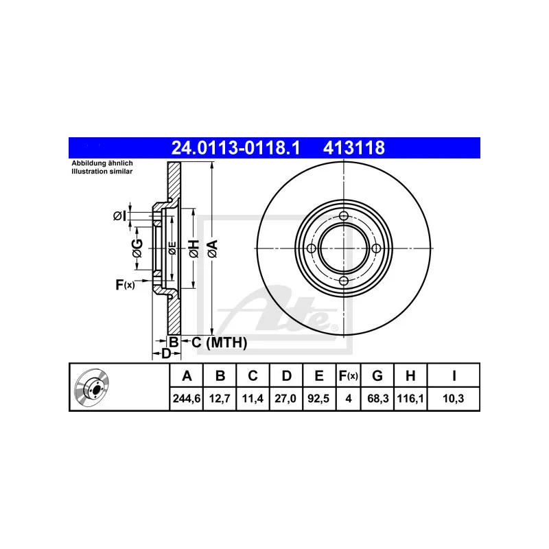 Jeu de 2 disques de frein avant ATE 24.0113-0118.1