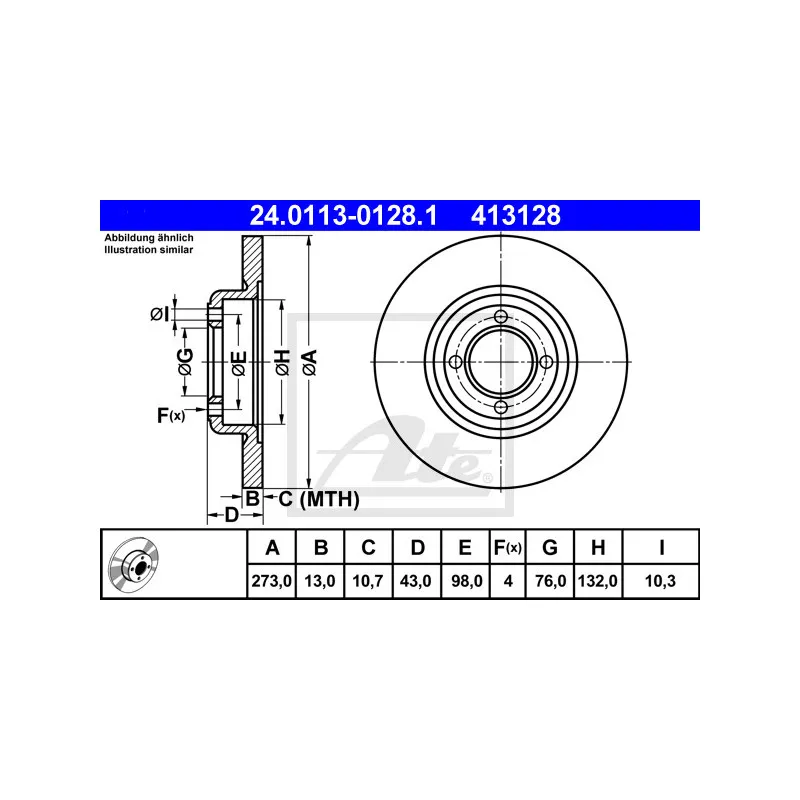 Jeu de 2 disques de frein avant ATE 24.0113-0128.1
