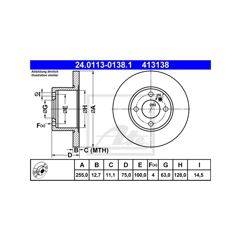 Jeu de 2 disques de frein avant ATE 24.0113-0138.1