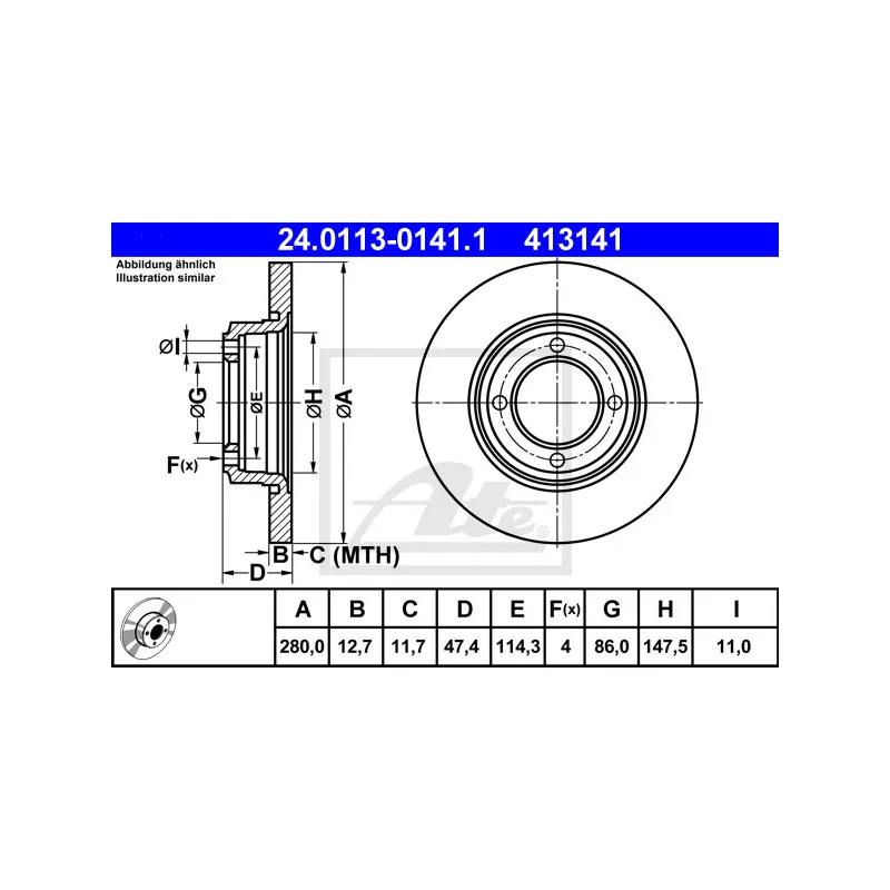 Jeu de 2 disques de frein avant ATE 24.0113-0141.1