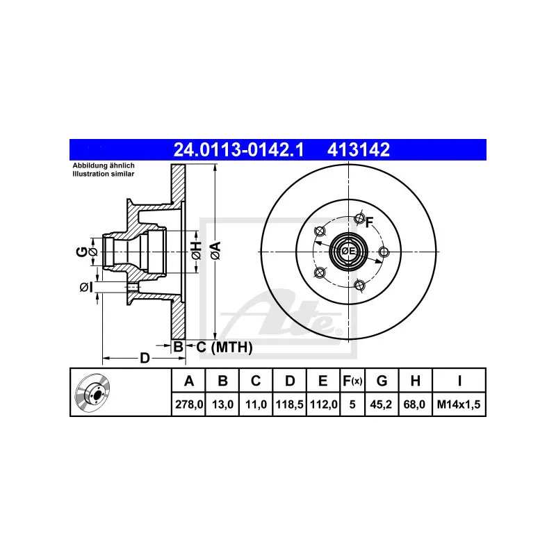 Jeu de 2 disques de frein avant ATE 24.0113-0142.1