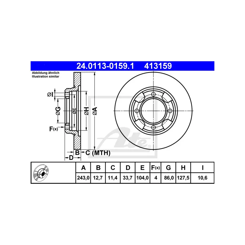 Jeu de 2 disques de frein avant ATE 24.0113-0159.1