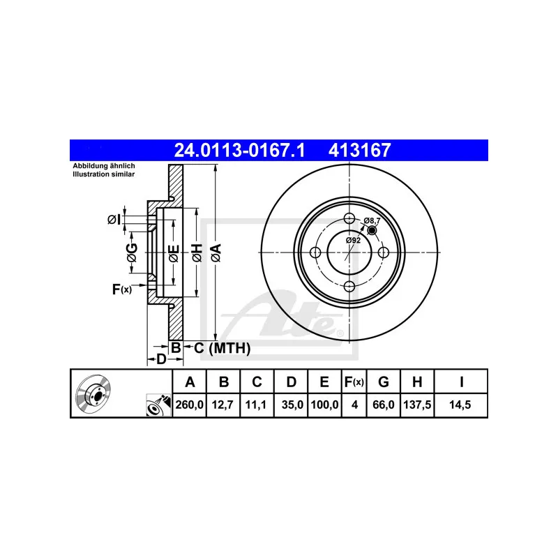 Jeu de 2 disques de frein avant ATE 24.0113-0167.1