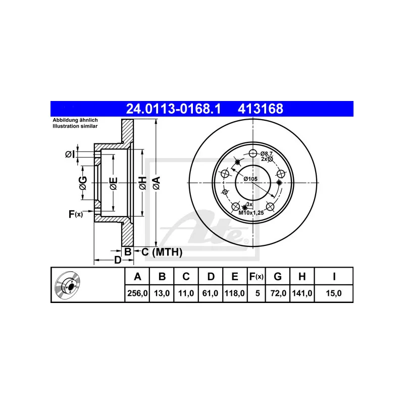 Jeu de 2 disques de frein avant ATE 24.0113-0168.1