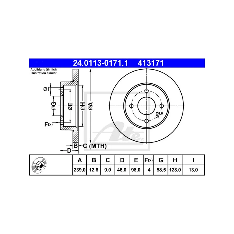 Jeu de 2 disques de frein avant ATE 24.0113-0171.1