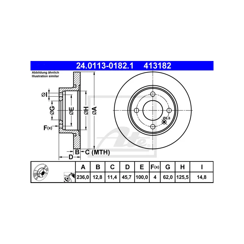 Jeu de 2 disques de frein avant ATE 24.0113-0182.1