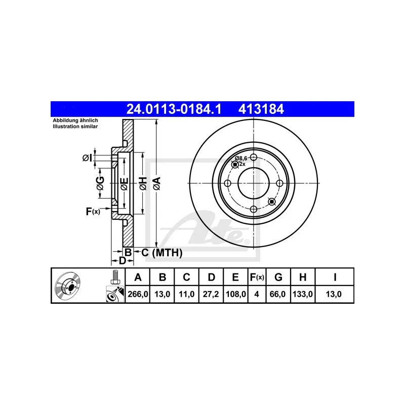 Jeu de 2 disques de frein avant ATE 24.0113-0184.1
