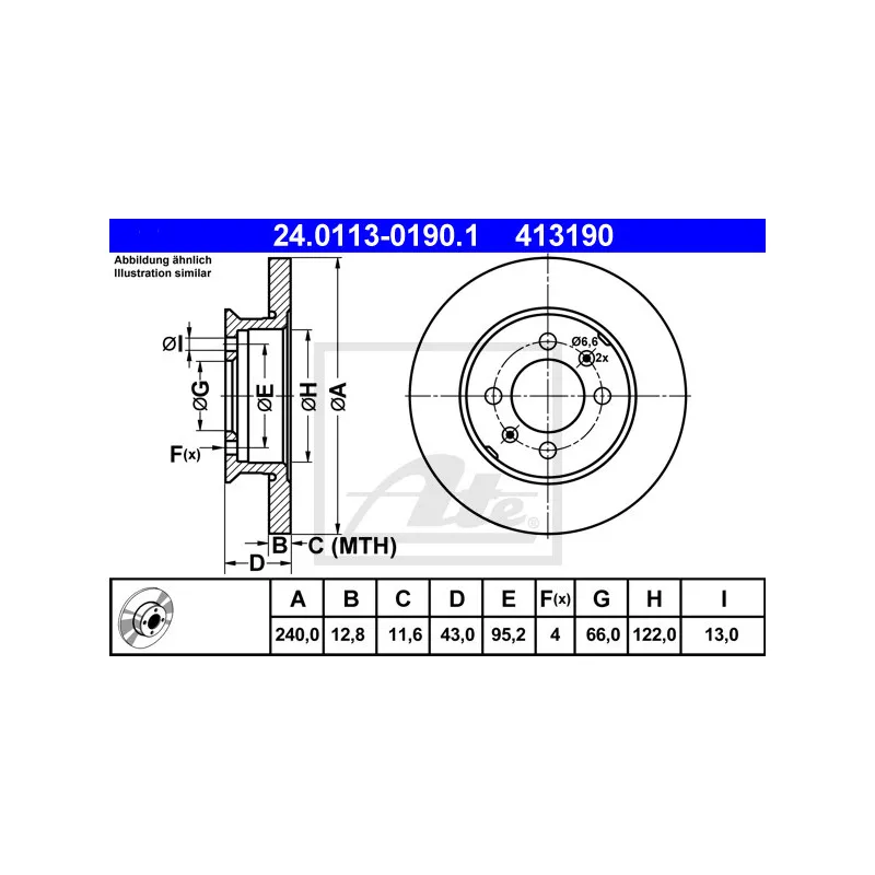 Jeu de 2 disques de frein avant ATE 24.0113-0190.1