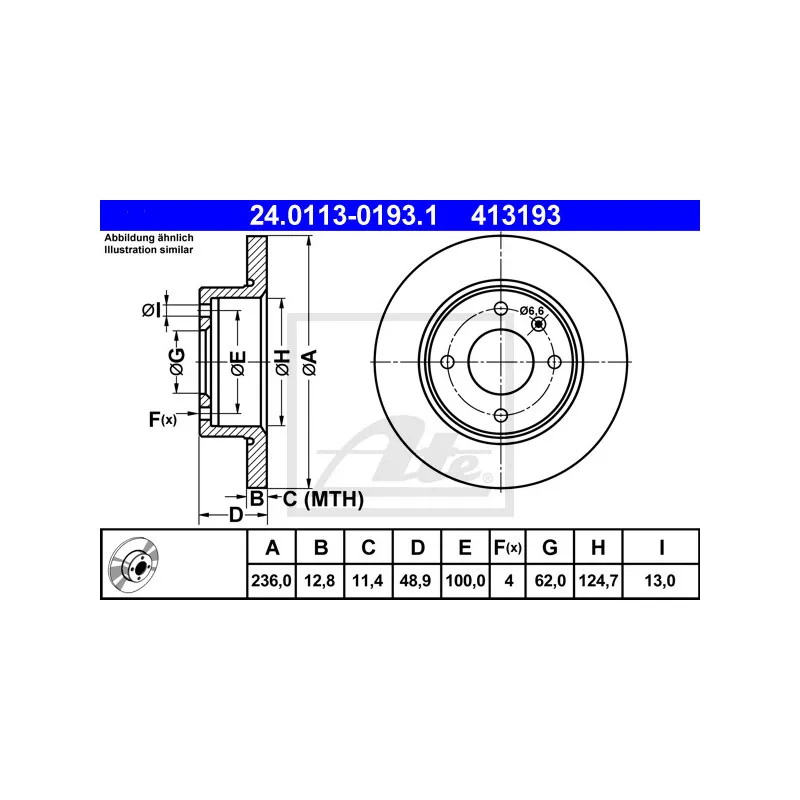 Jeu de 2 disques de frein avant ATE 24.0113-0193.1