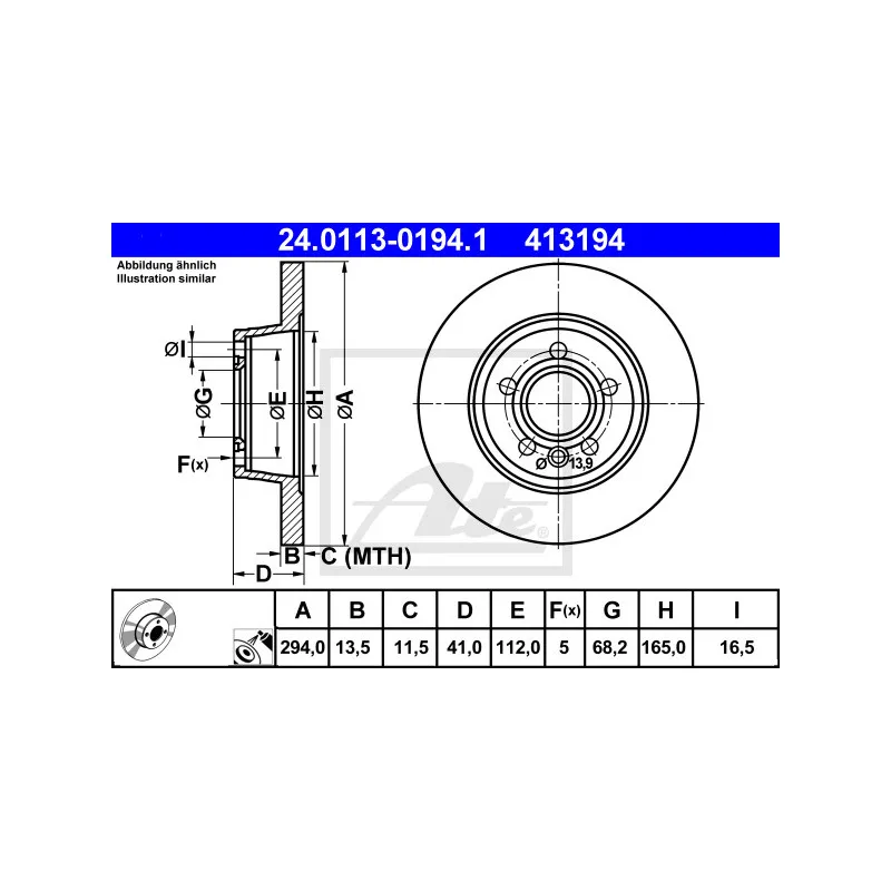 Jeu de 2 disques de frein arrière ATE 24.0113-0194.1