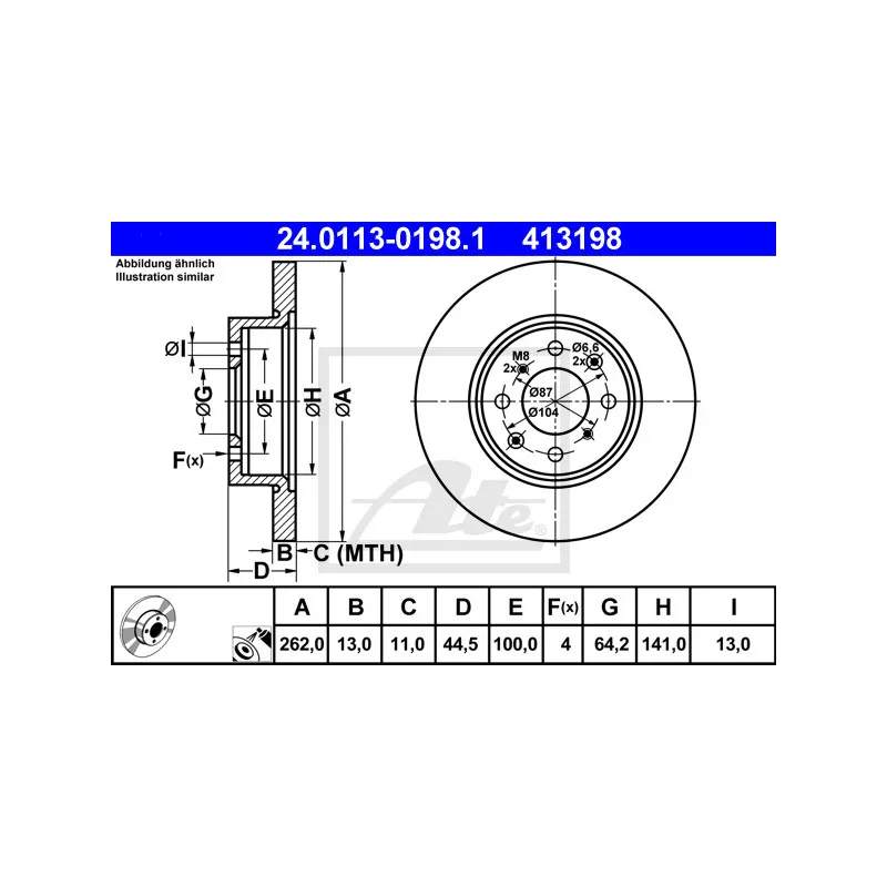 Jeu de 2 disques de frein avant ATE 24.0113-0198.1