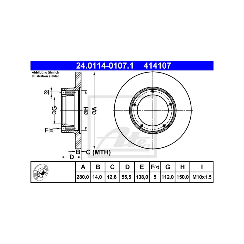 Jeu de 2 disques de frein avant ATE 24.0114-0107.1
