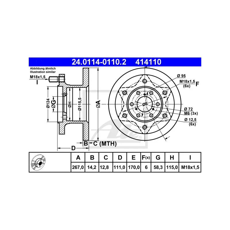 Jeu de 2 disques de frein avant ATE 24.0114-0110.2