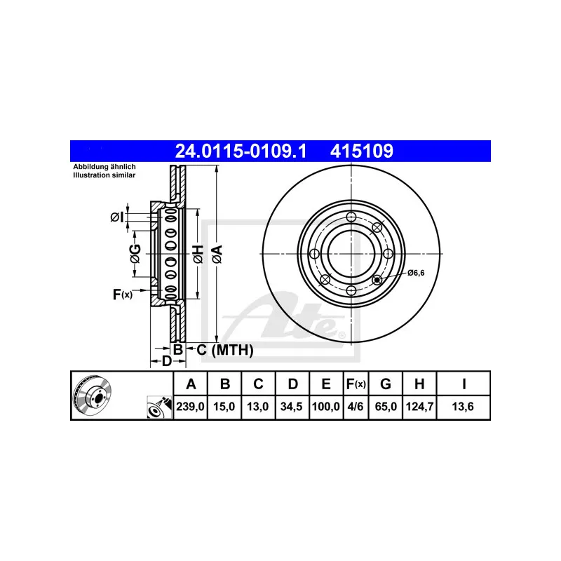 Jeu de 2 disques de frein avant ATE 24.0115-0109.1