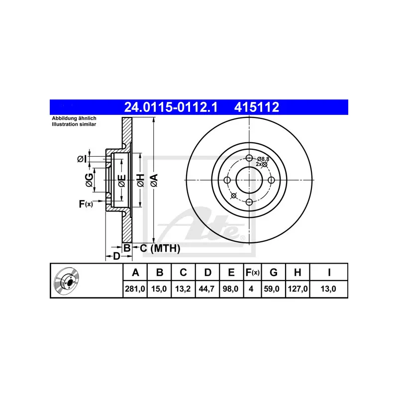 Jeu de 2 disques de frein avant ATE 24.0115-0112.1