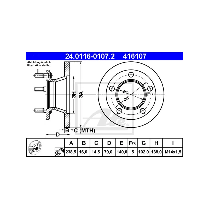 Jeu de 2 disques de frein avant ATE 24.0116-0107.2