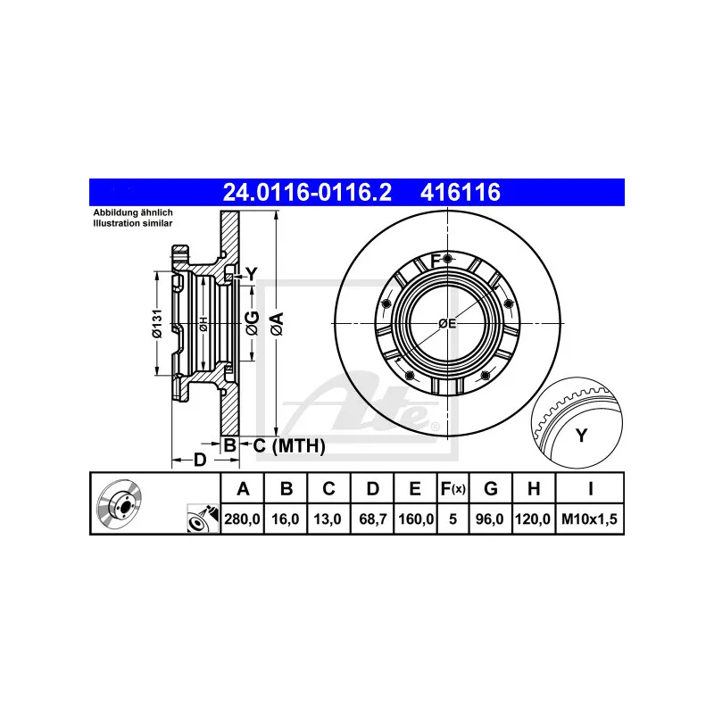 Jeu de 2 disques de frein arrière ATE 24.0116-0116.2