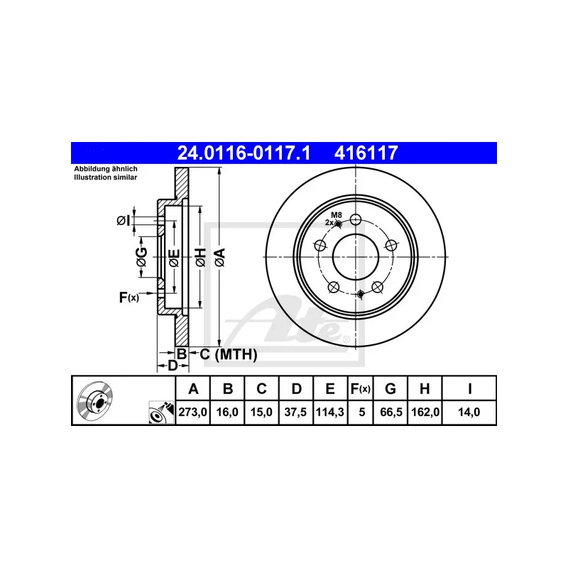 Jeu de 2 disques de frein avant ATE 24.0116-0117.1