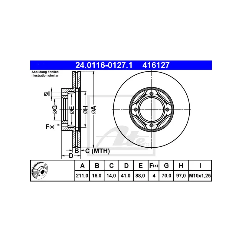 Jeu de 2 disques de frein avant ATE 24.0116-0127.1