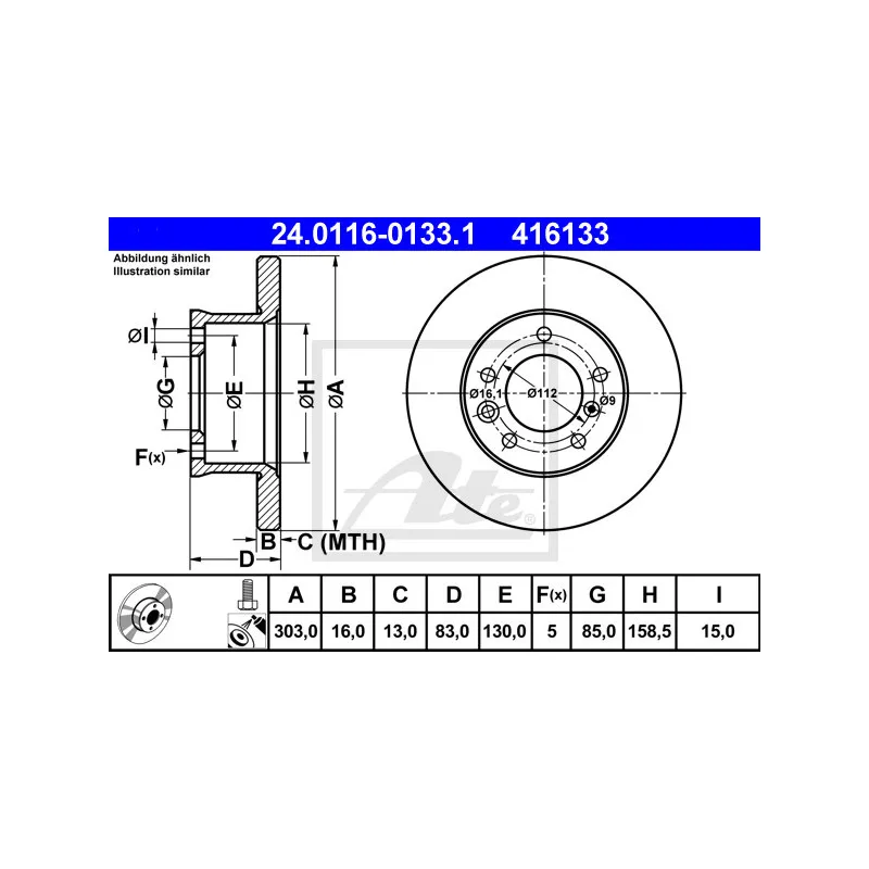 Jeu de 2 disques de frein avant ATE 24.0116-0133.1