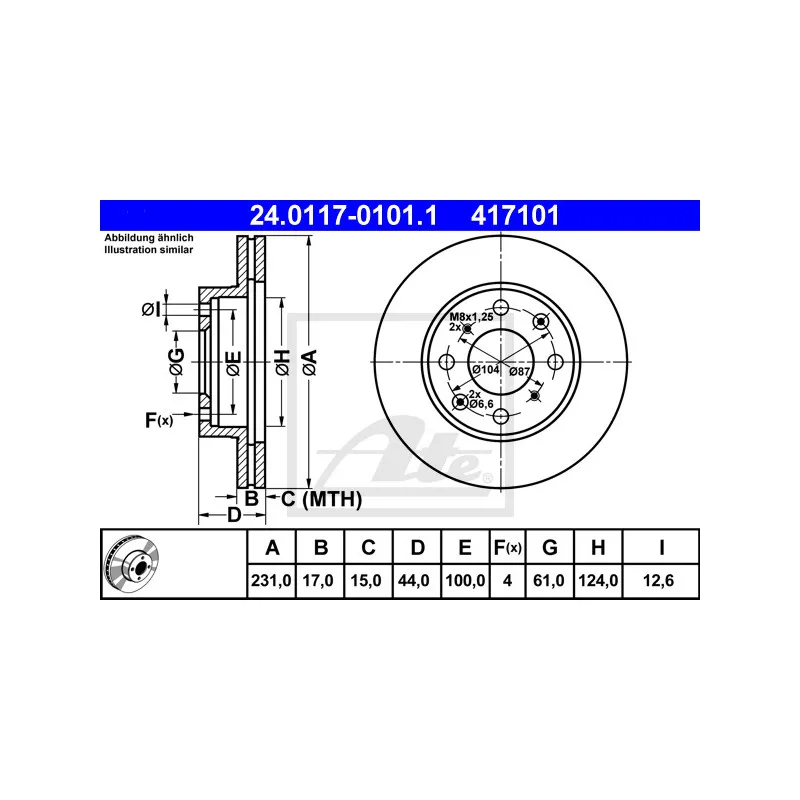 Jeu de 2 disques de frein avant ATE 24.0117-0101.1